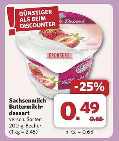 Sachsenmilch Buttermilch-Dessert 200-g-Becher - Erdbeere