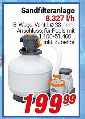 Sandfilteranlage 8.327 l/h, 6-Wege-Ventil, Ø 38 mm-Anschluss, für Pools mit 1.100-51.400 l, inkl. Zubehör