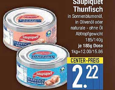 Saupiquet Thunfisch in Sonnenblumenöl oder Olivenöl, 185g Dose