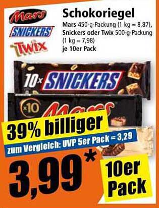 Schokoriegel - Mars, Snickers oder Twix 10er Pack