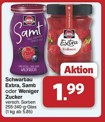 Schwartau Extra, Samt oder Weniger Zucker – verschiedene Sorten