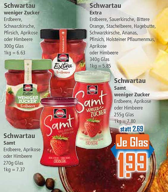 Schwartau Samt weniger Zucker Erdbeere, Aprikose oder Himbeere 255g Glas