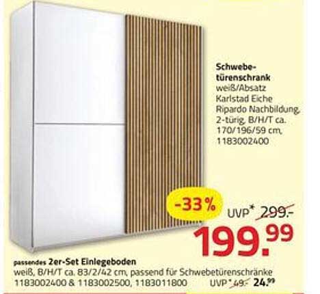Schwebetüren-Schrank in Weiß mit Eiche Ripardo Nachbildung