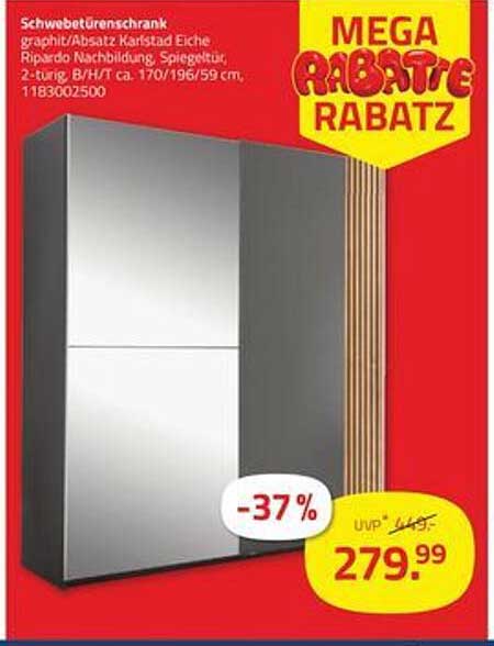 Schwebetürenschrank in graphit/Absatz Karfstädte Eiche