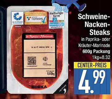 Schweine-Nacken-Steaks in Paprika- oder Kräuter-Marinade 600g Packung