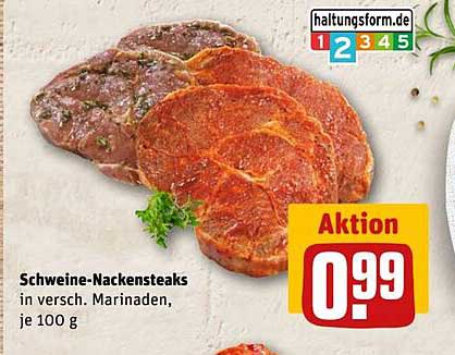 Schweine-Nackensteaks in verschiedenen Marinaden, je 100 g