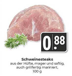 Schweinensteaks aus der Hüfte, mager und saftig, auch grillfertig mariniert, 100 g
