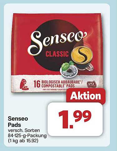 Senseo Pads - verschiedene Sorten 84-125-g-Packung (1 kg ab 15,92)