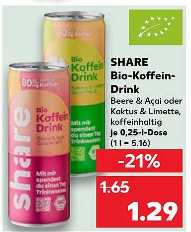 SHARE Bio-Koffein-Drink Beere & Acai oder Kaktus & Limette, koffeinhaltig
