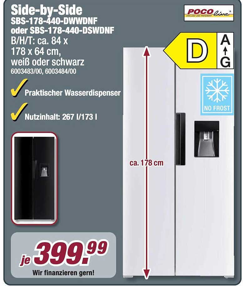 Side-by-Side Kühlschrank SBS-178-440-DWWDNF oder SBS-178-440-DSWDNF