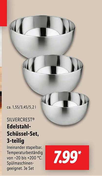 SILVERCREST® Edelstahl-Schüssel-Set, 3-teilig