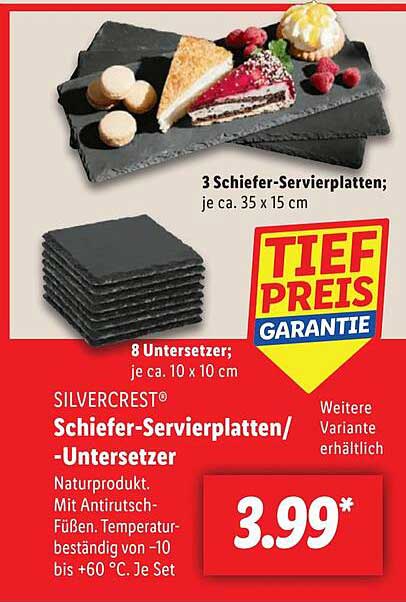 SILVERCREST® Schiefer-Servierplatten/-Untersetzer