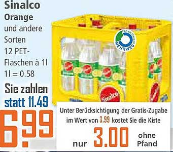 Sinalco Orange und andere Sorten - 12 PET-Flaschen für nur 6,99 Euro