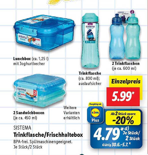 SISTEMA Trinkflasche/Frischhaltebox 2 Stück