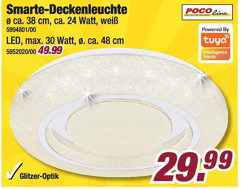 Smarte-Deckenleuchte Ø ca. 38 cm, ca. 24 Watt, weiß