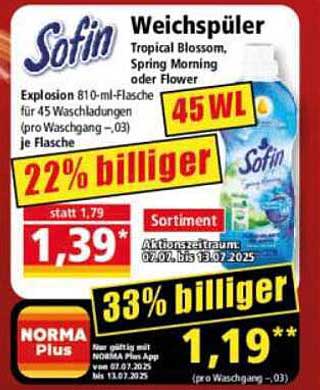 Sofin Weichspüler Tropical Blossom, Spring Morning oder Flower – 810 ml