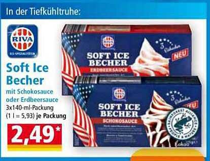 Soft Ice Becher mit Schokosauce oder Erdbeersauce