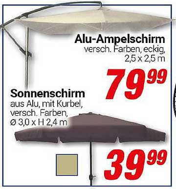 Sonnenschirm aus Alu mit Kurbel – versch. Farben, Ø 3,0 m x H 2,4 m