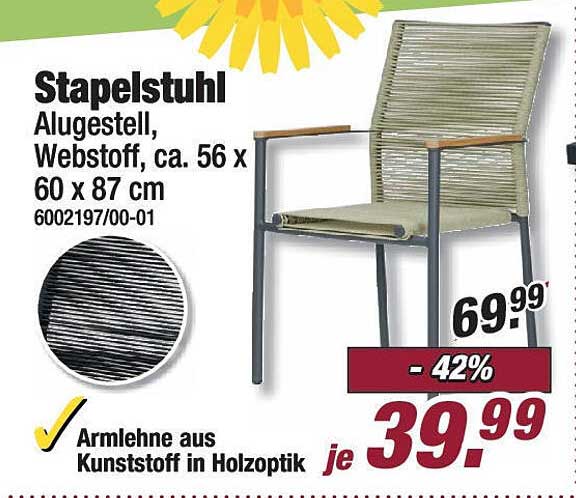 Stapelstuhl Alugestell, Webstoff, ca. 56 x 60 x 87 cm