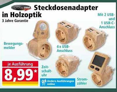 Steckdosennadapter in Holzoptik mit 3 Jahren Garantie