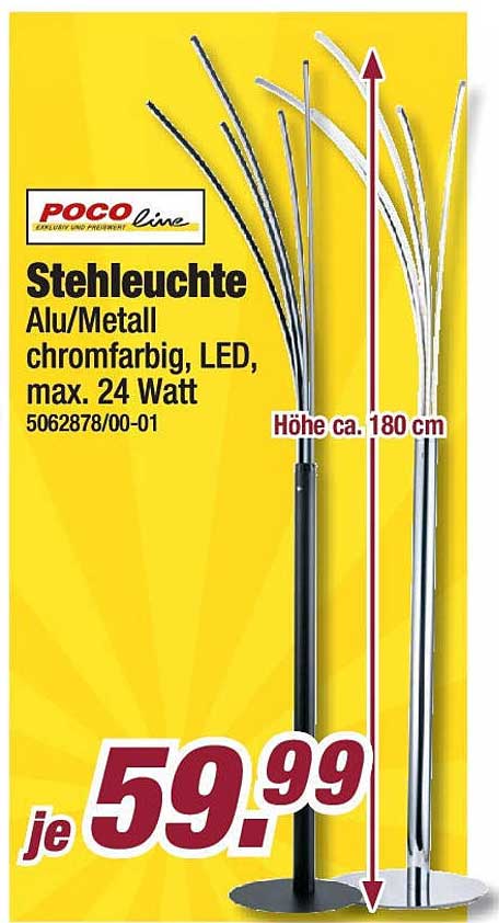 Stehleuchte Alu/Metall chromfarbig, LED, max. 24 Watt