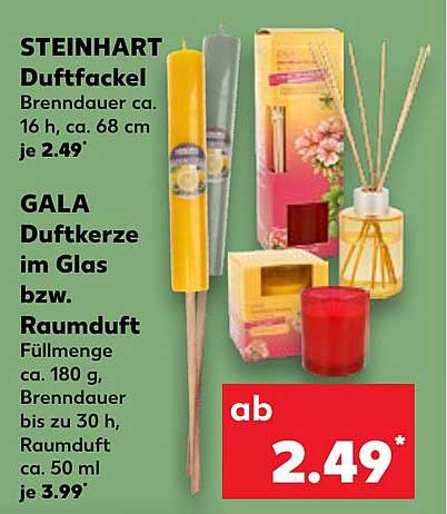 STEINHART Duftfackel und GALA Duftkerze im Glas bzw. Raumduft