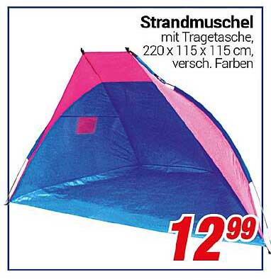Strandmuschel mit Tragetasche, 220 x 115 x 115 cm, verschiedene Farben