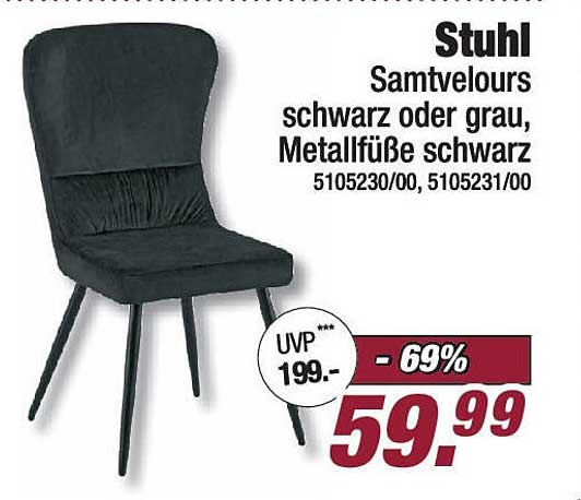 Stuhl Samtvelours schwarz oder grau, Metallfüße schwarz