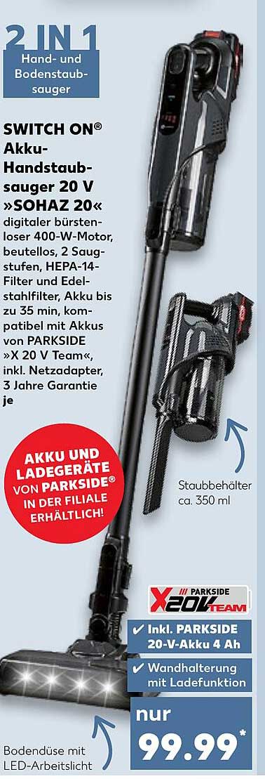 SWITCH ON® Akku-Handstaubsauger 20 V »SOHAZ 20«