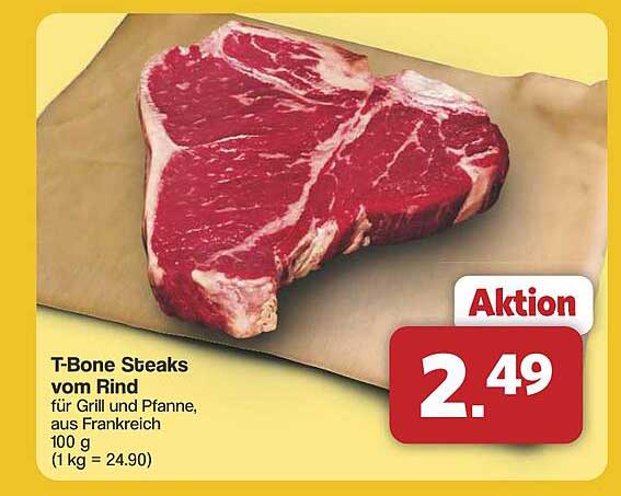 T-Bone Steaks vom Rind für Grill und Pfanne, aus Frankreich