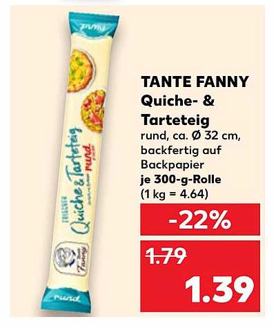 TANTE FANNY Quiche- & Tarteteig rund, ca. Ø 32 cm, backfertig
