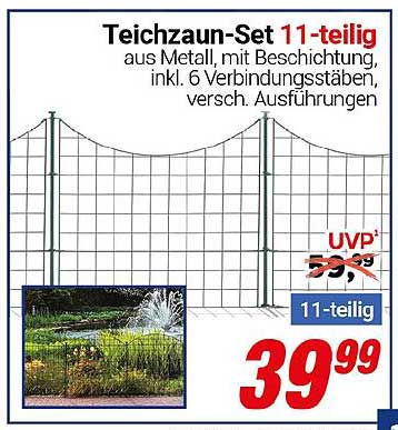 Teichzaun-Set 11-teilig aus Metall, mit Beschichtung, inkl. 6 Verbindungsstäben, versch. Ausführungen