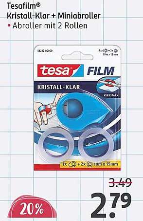 Tesa Film® Kristall-Klar + Minibroller – Abroller mit 2 Rollen