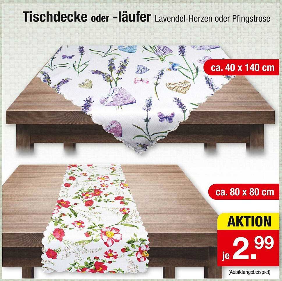Tischdecke oder -läufer Lavendel-Herzen oder Pfingstrose