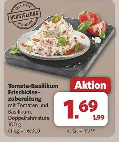Tomate-Basilikum Frischkäse-Zubereitung mit Tomaten und Basilikum, Doppelrahmstufe 100 g