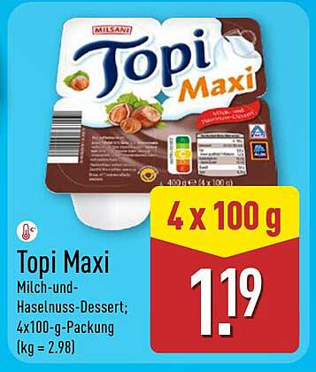 Topi Maxi Milch- und Haselnuss-Dessert; 4x100 g-Packung