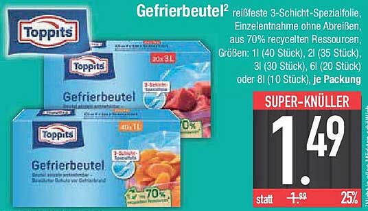 Toppits Gefrierbeutel 3-Schicht-Spezialfolie