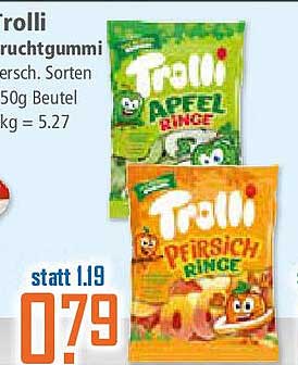 Trolli Fruchtgummi – Apfel- und Pfirsichringe 50g Beutel