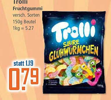 Trolli Fruchtgummi - Süße Glühwürmchen, 150g Beutel