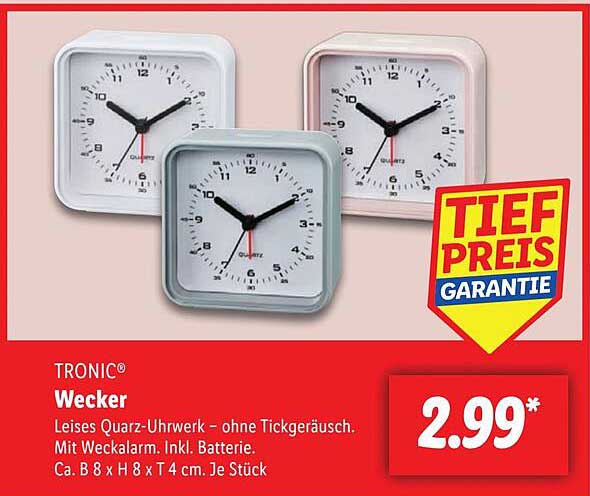 TRONIC® Wecker - Leises Quartz-Uhrwerk ohne Tickgeräusch