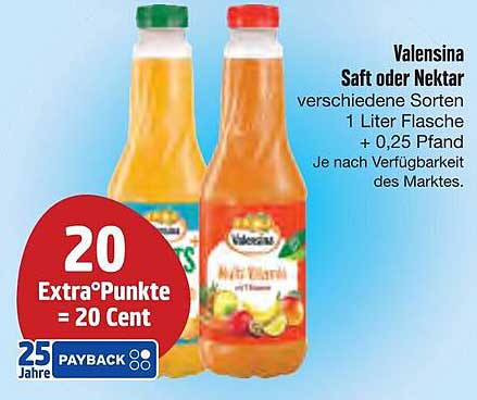 Valensina Saft oder Nektar - verschiedene Sorten 1 Liter Flasche + 0,25 Pfand