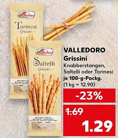 VALLEDORO Grissini Knabberstangen, Saltelli oder Torinesi je 100-g-Pack.