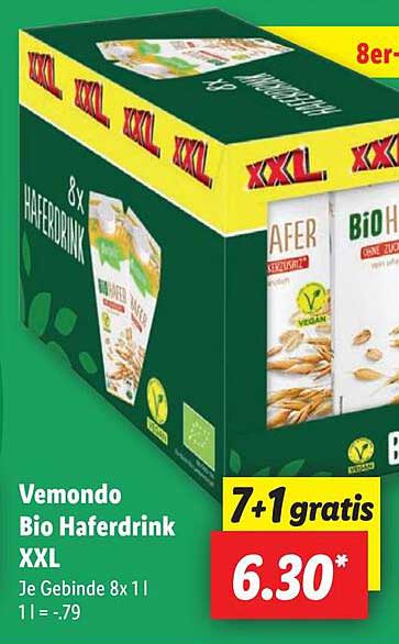 Vemondo Bio Haferdrink XXL 8x1l + 1 gratis