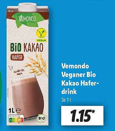 Vemondo Veganer Bio Kakao Haferdrink 1 l