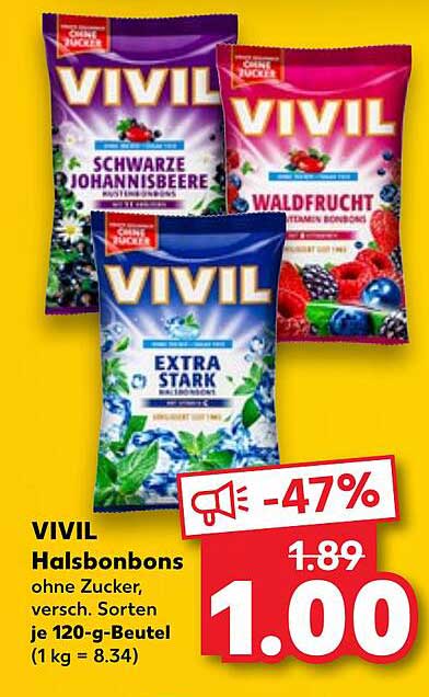 VIVIL Halsbonbons ohne Zucker, verschiedene Sorten