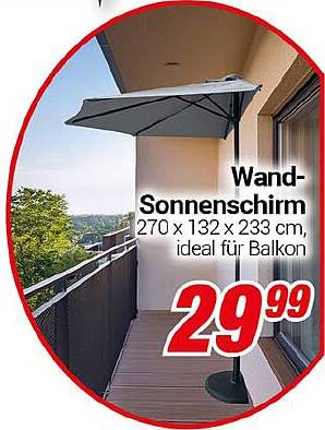 Wand-Sonnenschirm 270 x 132 x 233 cm, ideal für Balkon