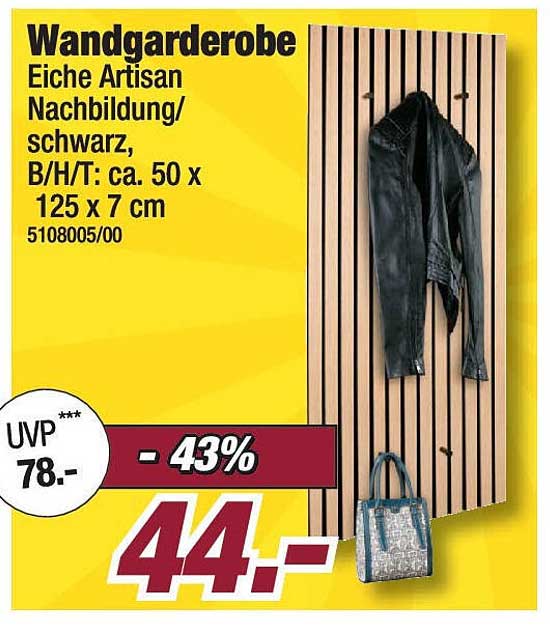 Wandgarderobe Eiche Artisan Nachbildung schwarz