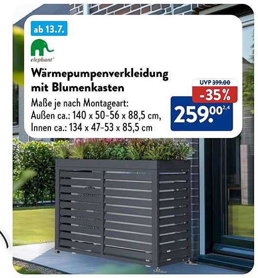 Wärmepumpenverkleidung mit Blumenkasten