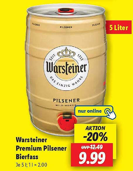Warsteiner Premium Pilsener Bierfass 5 Liter