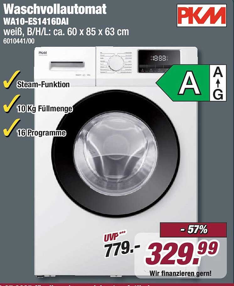 Waschvollautomat WA10-ES1416DAI - 10 Kg Füllmenge, 16 Programme